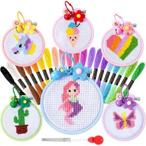 Chuangdi 6 Sets Cross Stitch Kits for Beginners Embroidery Kit Cross Stitch for Kids Embroidery Stitches Practice Needlepoint for Starters