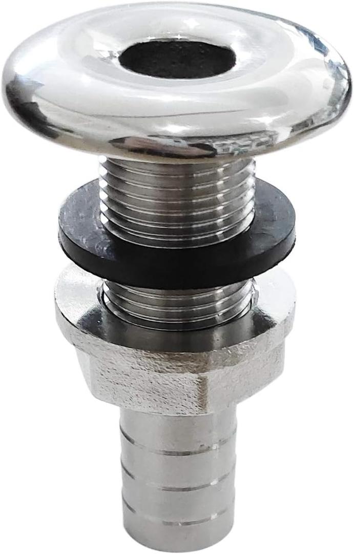 NRC&XRC Marine Grade Stainless Steel Barbed Short Straight Thru-Hull with Nut&Custom Gasket for BoatRSV