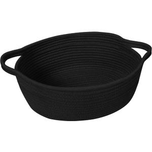 Small Woven Gift Basket, Baskets for Gifts Empty, Cotton Rope Cat Dog Toy Bin Box, Nursery Baby Organizer, Wicker Easter Basket with Handle, Shelf Storage Bin for Decor, Black, 12"x 8"x 5"