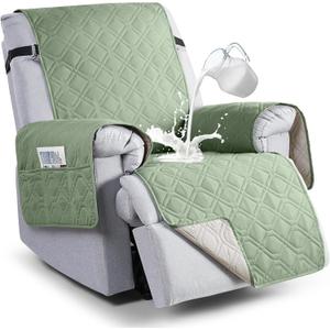 VANSOFY 100% Waterproof Recliner Chair Covers, Recliner Cover Non-Slip Dog Chair Cover Furniture Protector Washable Slipcover with Pocket, Elastic Straps for Pets, Dogs(Light Green, 23.6")