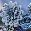 Dusty Blue Flowers Artificial Roses Combo Set Faux Blue Silk Flowers Fake Roses Mix Chrysanthemum Dahlia with Stems for Wedding Bouquets Baby Bridal Shower Party Floral Arrangements Decor