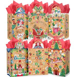 qiqee Irregular-Shaped Christmas Paper Gift Bags Bags with Handles Small Size,24Pcs Decorated Angel Xmas Paper Bag (6.1"9.8"3.1",24Pcs Tissue Paper included)