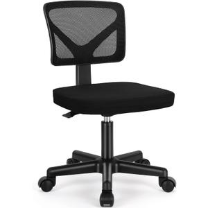 Sweetcrispy Small Armless Desk Chair, Mesh Rolling Office Chairs | Adjustable Ergonomic Lumbar Support, Low-Back, Swivel Wheels, Home Work, Bedroom, Study, Student, Adults, New Black