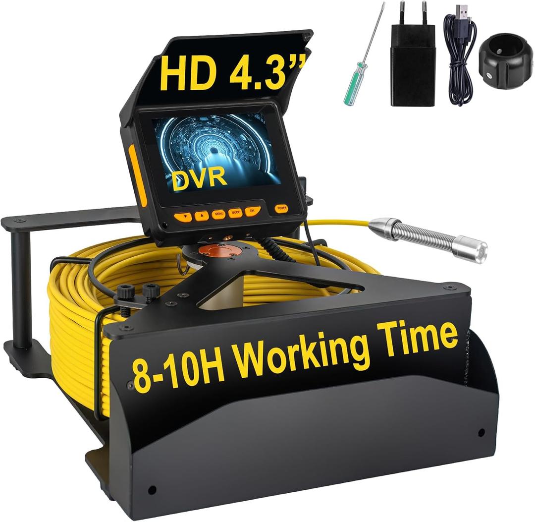 Sewer Camera 100ft,SYANSPAN Drain Pipe Camera HD 4.3in Screen with 16GB DVR,Waterproof IP68 Works Underwater Up to 10Meters Sewer Inspection borescopes for Plumber(Fits Pipes>0.7" Diameter,100ft/30M)