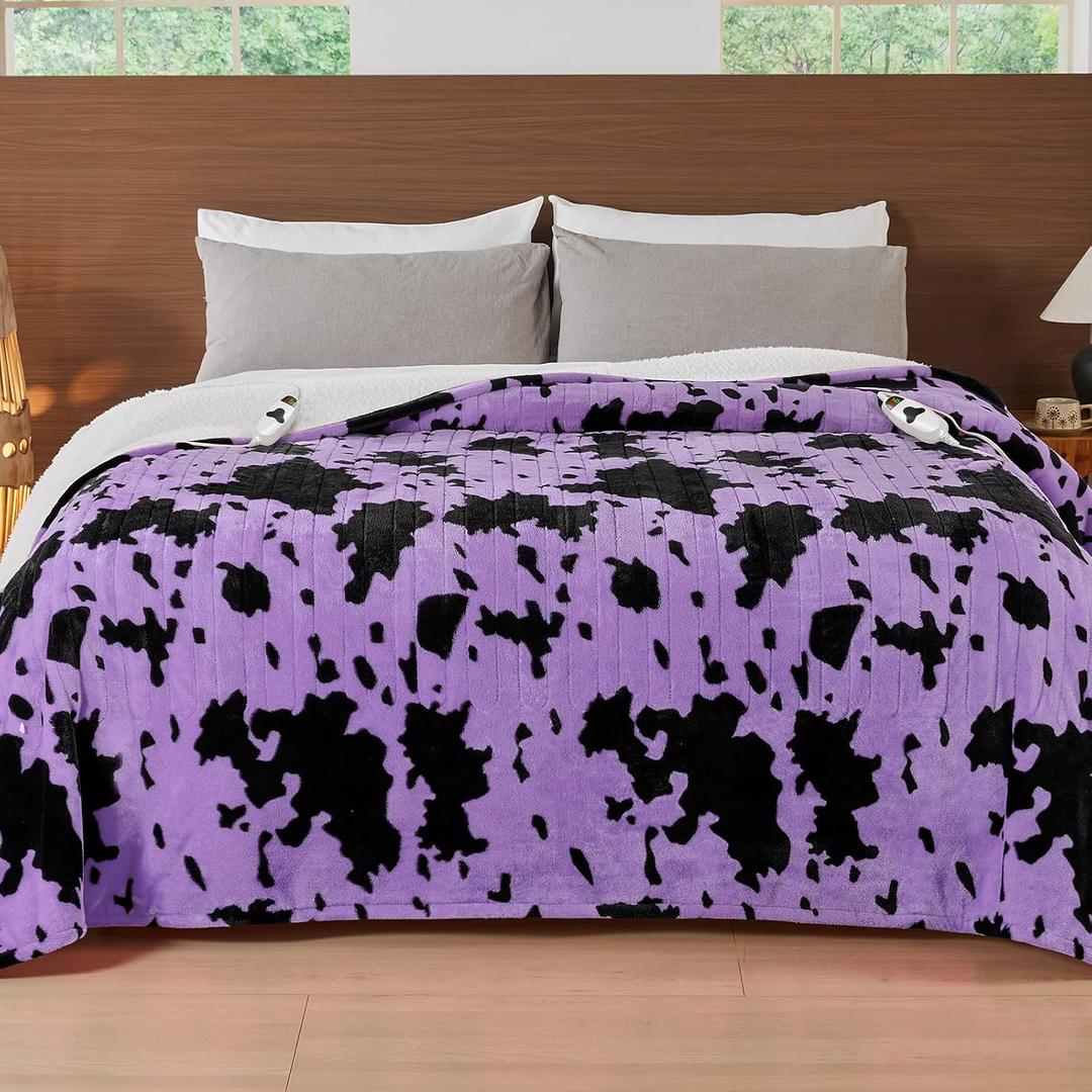 Brand: RUJIPO4.64.6 out of 5 stars(310)Cow Print Electric Heated Blanket Queen Size,84X90 Purple Heating Blanket Queen With Dual Control&Timer&10 Heat Levels,Highland Cow Decor Fleece Sherpa Blankets Warmer Gifts for Bed Women Adults