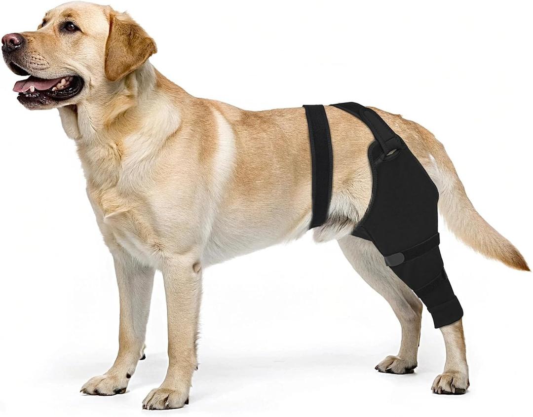 Dog Rear Leg Sleeve to Prevent Licking - Comfortable Recovery Sleeve for Back Hind Leg, Wound Recovery After Surgery for Torn ACL/CCL TPLO, Cone Alternative,Upgraded Threaded Opening (Black) (Left-2XL)