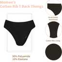High Waist Thong Underwear Women Ribbed Cotton Tummy Control Thongs Panties Size S-4XL Pack 6 (Black, M)