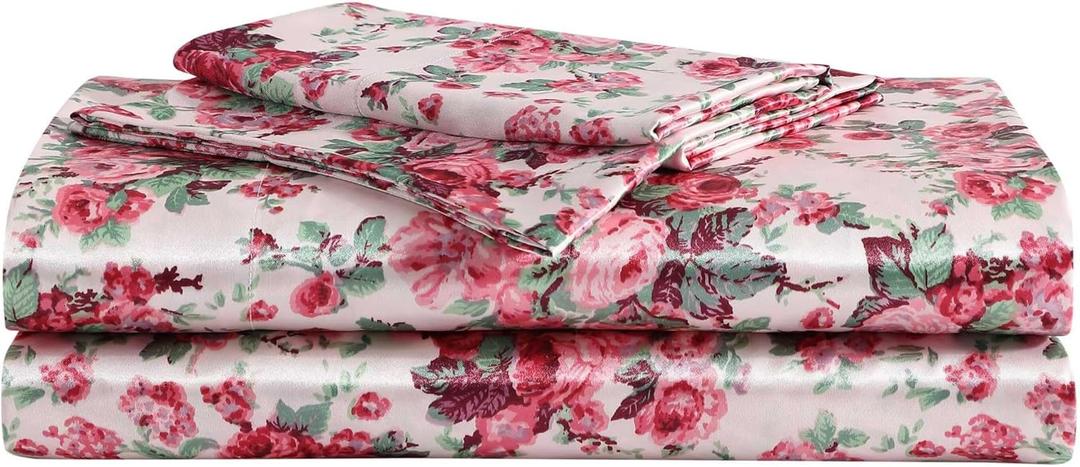 Betsey Johnson - Twin Sheets, Luxurious Satin Bedding Set, Smooth & Silky Home Decor (Vintage Floral Pink, Twin) (Queen)