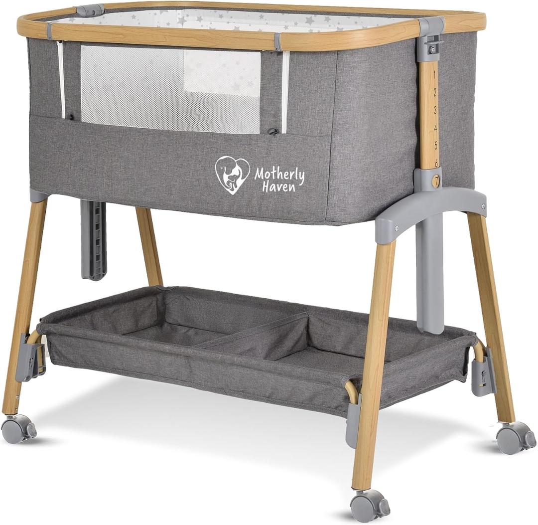 Motherly Haven Baby Bassinet Bedside Sleeper 53"L x 29"W x 63"H, Light Grey, Crib