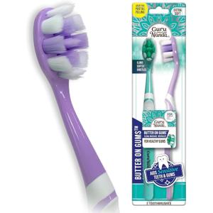 GuruNanda Butter On Gums Toothbrush, ADA Accepted, with 8000+ Ultra Soft Softex Bristles for Sensitive & Receding Gums, Perfect for Whiter Teeth, 2 Ct (Multicolor)