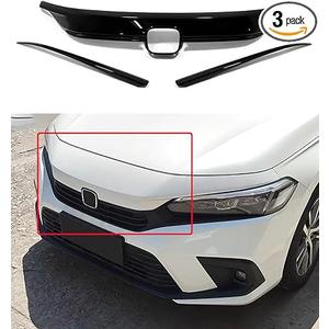 Car Accessories Fit for Honda Civic 11th Gen 2022 2023 2024 ABS Exterior Front Upper Grill Hood Grilled Cover Trim (Glossy Black) 3PCS Set