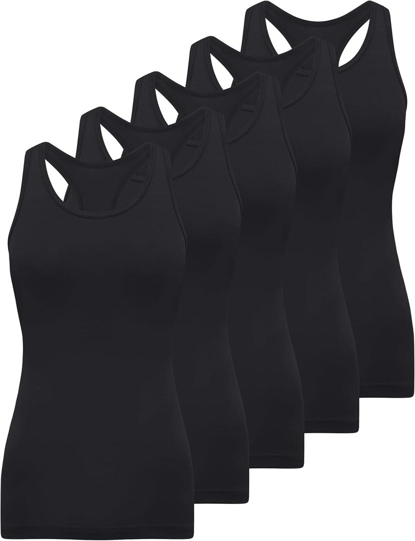 BQTQ 5 Pack Racerback Tank Tops for Women Sleeveless Workout Tank Top Ladies Undershirts Slim Fit Tanks Tops (XX-Large, Black)