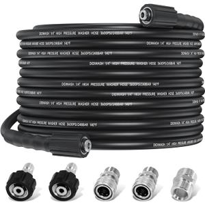 1/4" Pressure Washer Hose 50FT,Flexible 3600PSI Power Washer HoseM22-14mm&15mm) with 3/8" Quick Connect KitNo Kinking Household High Pressure Washer Hoses Easy Storage