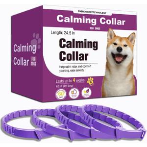 Calming Collar for Dogs 4 Packs, Dog Pheromone Calm Collars Relief Anxiety Stress Separation Lasts 60 Days, Calm Pheromone Collars 25 Inches Size Flexible Adjustable for All Dog (Pruple)