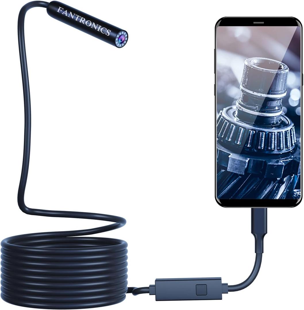 Borescope Inspection Camera, Fantronics Industrial Endoscope IP67 Waterproof 8mm Camera with 8 LED Lights for OTG Android & iOS Smartphone, iPhone, iPad, Samsung (16.4FT, Type-C, Micro, Lightning)