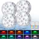 Pool Lights with Remote, 10 Color Changing Pool Lights for Above Ground Pools, Battery Operated Submersible LED Lights for Pond, Bathtub, Hot Tub, Party, 4 Pack