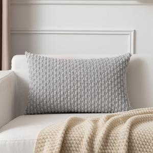 Kevin Textile 12x24 Inch Pillow Cover 1 Pack Boho Decorative Soft Striped Corduroy Lumbar Farmhouse Solid Color Accent Rectangle Cushion Case for Living Room Couch Sofa Bed, Light Grey