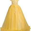 IBTOM CASTLE Flower Girls Dress Bridesmaid Wedding Pageant Party Princess Communion Floral Boho Vintage Lace Dance Maxi Gown for Kids Yellow 7-8 Years