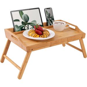 ROSSIE HOME Bamboo Bed Tray with Phone Holder, Large Lap Desk for Laptops up to 15.6 Inches Natural Style No. 78007