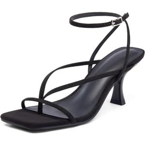 PiePieBuy Women's Lace Up Heeled Sandals Square Flip Flop High Heels Strappy Party Shoes (7)