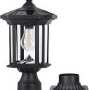 Solar Post Light, Outdoor Waterproof LED Pillar Lights with Glass and Pier Mount Base Solar Lamp Post Light ST4368Q Fits 6x6 Wooden Posts for Gates Yard Pole Column Garden Deck Pathway Driveway, 6.7 inches x 6.7 inches x 16.5 inches