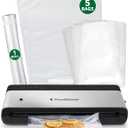FoodSaver PowerVac Compact Vacuum Sealing Machine Stainless Steel & Black Vertical Storage VS0150 | Preserves freshness reduces bag waste for both dry and wet food