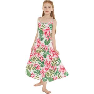 Girl Hawaiian Maxi Tiered Dress in Various Patterns (10 Years, Lotus and Orchid)