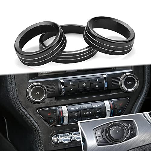 for Ford Mustang Headlight Switches Volume Tune Button Knob Cover Center Console Trim Interior Accessories Compatible with Ford Mustang 2015-2022 (Black 3 PCS)