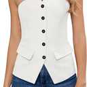IWH Women's Summer Strapless Vest Tops Notched Neck Tube Tops Button Fitted Sleeveless Work Business Blazer Vest (White) Small