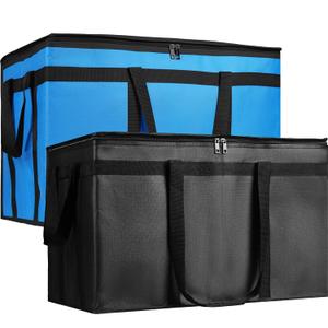 Bodaon 2PK Cooler Insulated Food Delivery Bag for Delivery Drivers, XXX-Large Thermal Bags for Catering/Hot Pizza, Travel/Camping/Picnic BasketGrocery Reusable Warmer Frozen Essentials(Black +Blue) (XXX-Large (Without Hard Bottom))