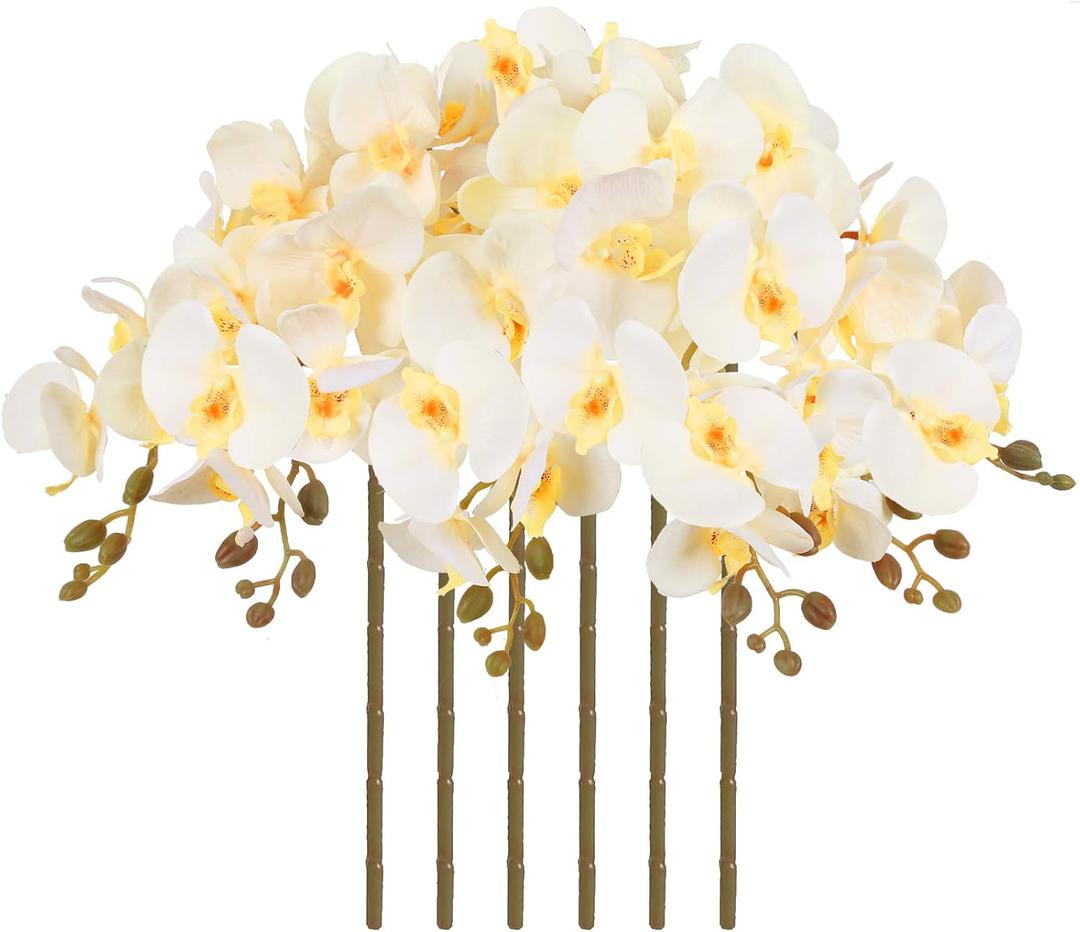 38 Inch Orchids Artificial Flowers 6 PCS Fake Orchids Velvet Silk Orchids Faux Orchid Flowers Long Stem Artificial Flowers for Tall Vase for Home Wedding Decoration(Champagne)