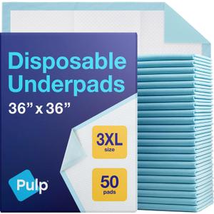 50 x PULP Incontinence Underpads 36" x 36" | XXXL Bed Pads Disposable Adult | Super Absorbency Chux Pads for Adults, Children & Babies | Incontinence Bed Pads & Pee Pads | FSA & HSA Eligible