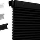 Boolegon No Drill Cellular Shades for Indoor Windows,Noise Reducing & Thermal Insulating Honeycomb Blinds,Cordless Free Stop Blackout Blinds Easy to Install,25" W x 64" H,Blackout Black