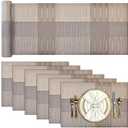 Aofmee Table Runner and Placemats Set of 6 Washable, Heat Resistant Place Mats with Table Runner, Woven Vinyl Table Placemats, Stain Resistant Kitchen Table Mats Sets, Easy to Clean, Gold, Set of 7