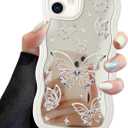 Jusy Compatible with iPhone 12/12 Pro Case with Wavy Edge, Cute White Butterfly Mirror Curly Phone Cases, Shockproof Hard PC & Soft TPU Bumper Protection Cover for Women Girls-Butterfly