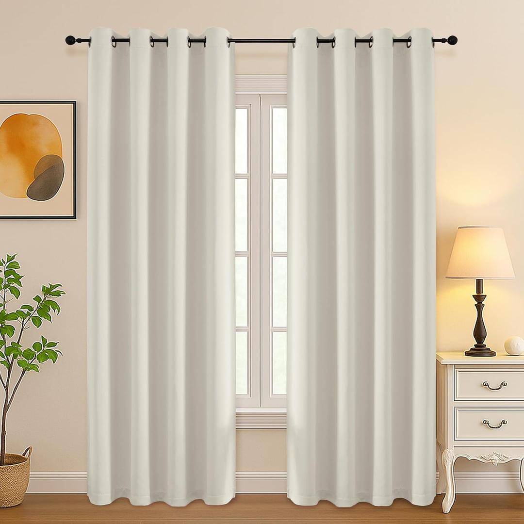 Simplebrand Natural Room Darkening Curtains for Bedroom Living Room 84 Inch Length 2 Panels Set, Thermal Insulated Curtains & Drapes, Solid Grommet Noise Reducing Window Treatment, W50 x L84 Inch