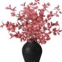 Janinka 5 Pcs Artificial Fall Eucalyptus Leaves Stem 33.5" Fall Stems for Vases Autumn Eucalyptus Leaves for Mantel Farmhouse Thanksgiving Halloween Table Centerpiece Bathroom Decor (Red)