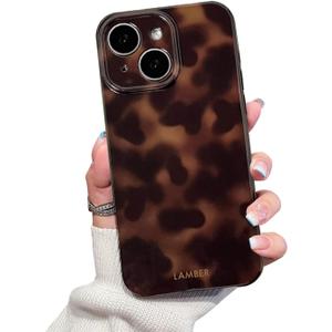 Cute Phone Case for iPhone 15 Case Amber Leopard Full Camera Protective Slim Shockproof Aesthetic-Brown Amber