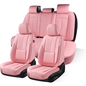 Pink Leather Car Seat Cover Full Set, Anti-Slip Universal