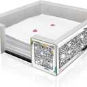 Wocred Flat Mirror Napkin Holder for Bathroom Vanity,Crystal Crushed Diamond Guest Towel Holder,Cute Napkin Tray for Kitchen,Dining table,Guest Bathroom.(8.1X8.1X2.6)