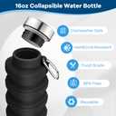 Sitanflex Collapsible Water Bottles 17oz, Portable Leak-Proof Travel Water Bottle, Reusable BPA Free Silicone Foldable Water Bottle with Carabiner for Gym, Traveling, Camping, Hiking, Sports-Black