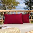 Kevin Textile Christmas Outdoor Waterproof Throw Pillow Covers Pack of 2 Decorative Square Outdoor Checkered Pillows Cushion Case Patio Pillows for Couch 12x20 inches 30x50 cm Red