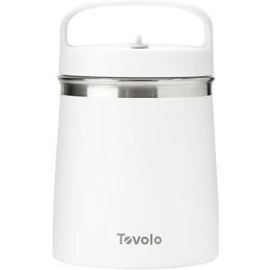 Tovolo Insulated Food Container 2 Quart Food Traveler Thermos for Hot Food and Cold Food Stainless Steel Double Wall Vacuum Insulated Spill Proof Airtight Lid Dishwasher Safe BPA Free White