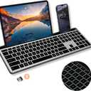 X9 Full Size Bluetooth Keyboard with Phone Holder - Backlit Wireless Keyboard, Switch Multi Device, Quiet, Slim, Rechargeable, w/Copilot for iPhone, Tablet, PC, Mac, iPad, MacBook, iOS, Android - Gray