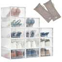 Set of 3 HomeBuddy Shoe Organizer Box - 12 Pack Shoe Box, Stackable Sneaker Storage, Sturdy Shoe Containers with Back Ventilation, Clear Shoe Boxes - Bamboo Charcoal Deodorizers Included