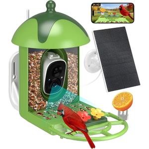 Smart Bird Feeder with Camera Outdoor Birdhouse: AI Identifies 11000+ Species, 2K HD with Arrival Alerts, Attracts Hummingbirds, Dual Squirrel-Proof, Solar Powered, Gifts for Bird Lovers Mom Dad