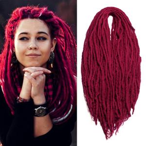 Wine Red Wool Dreadlock Extensions 22 Inches Double Ended Hippie Single Dreads Extensions DE Ends 15 Strands Handmade Burgundy Locs Extensions Reggae Style Crochet Hair for Women