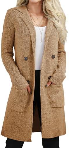 VIMPUNEC Women's Open Front Long Cardigan Sweaters Fall Casual Knit Jackets Coatigan with Pockets, M