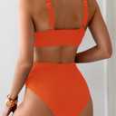 Sexy Ribbed Bikini Set 2 Piece Womens High Waisted V-Cut Cheeky High Leg Tummy Control Longline Swimsuit, Size L