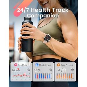 Smart Watch for Women Men Fitness: Smart Watch for iPhone&Android Bluetooth Call with SpO2 Sleep Heart Rate Monitor,IP68,Fitness Tracker with 120+Sport,Reloj Inteligente 30 Day+Battery Life, 2 Bands (Gold-Pink)